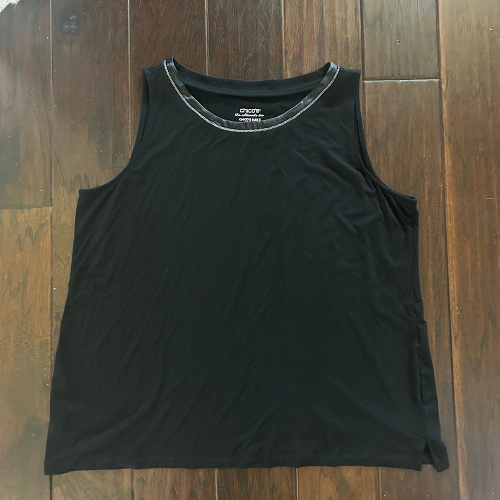 Chicos The Ultimate Tee Black Sleeveless Tank Top Beaded Neckline Size 3 XL chic